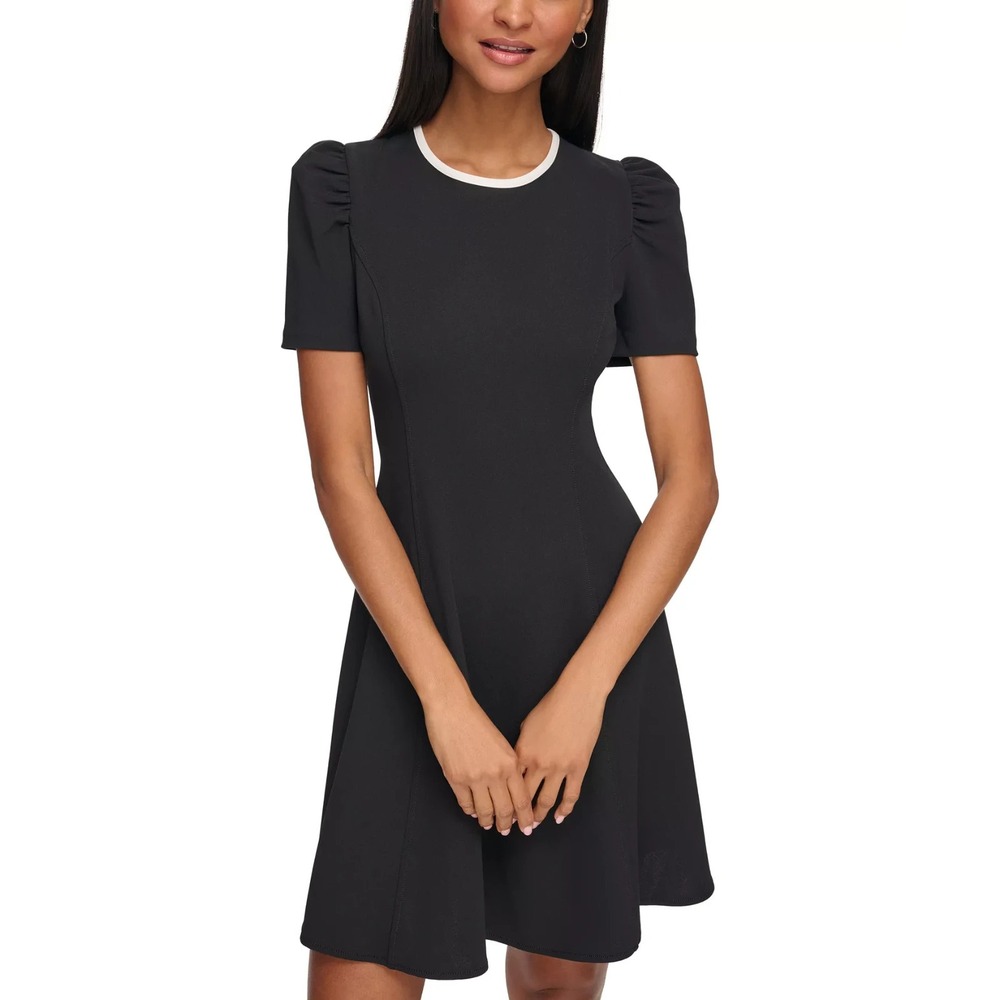 KARL LAGERFELD PARIS Women's Scuba Crepe Contrast Trim A Line Dress Size 16